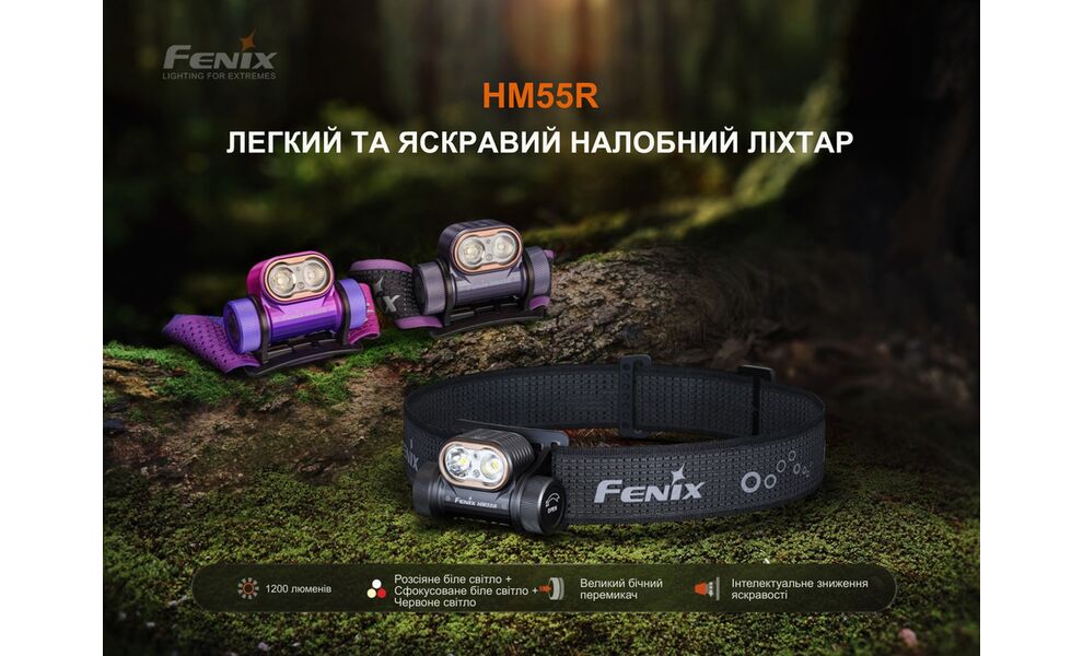 Налобний ліхтар з акумулятором Fenix HM55R (Purple) з червоним світлом, USB Type-C, Колір корпусу: Purple, зображення 6