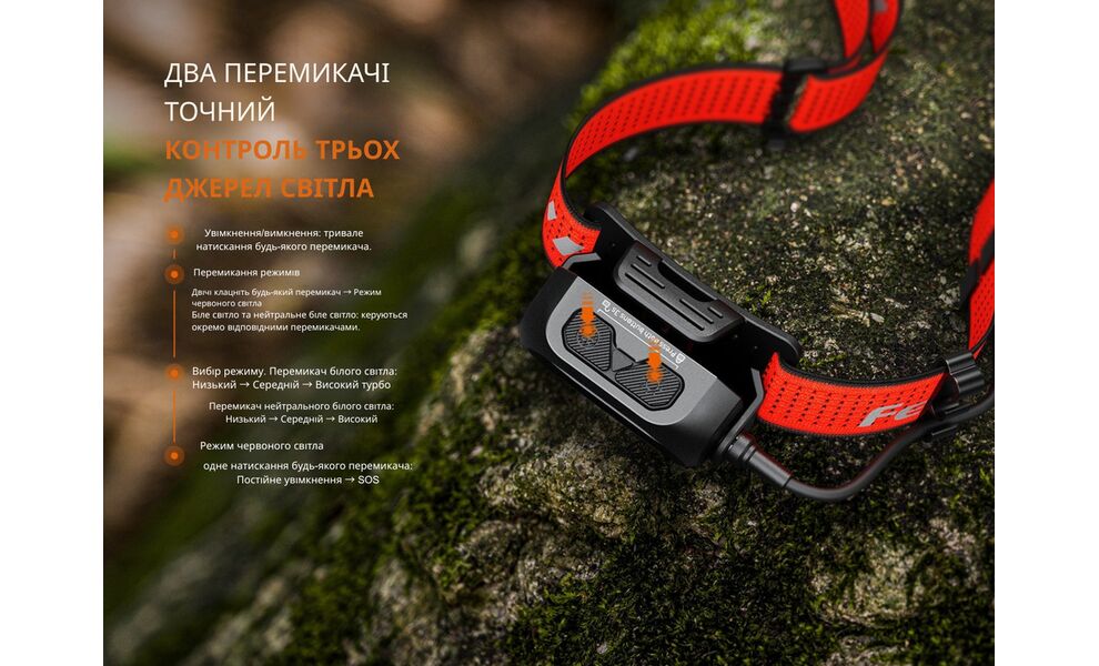 Налобний ліхтар з акумулятором Fenix HP12R-TB з червоним світлом, USB Type-C, зображення 6