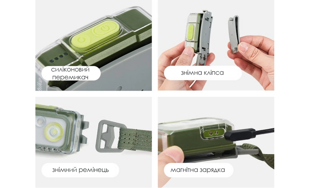 Налобний ліхтар акумуляторний Naturehike CNK2550ZM011 (Grey) з червоним світлом, магнітна зарядка, Колір корпусу: Grey, зображення 3