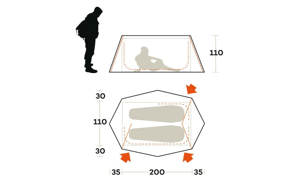2-місний ультралегкий намет Ferrino Den 2: без каркасу, двошаровий, Кількість місць: 2, Колір: Blue, зображення 2