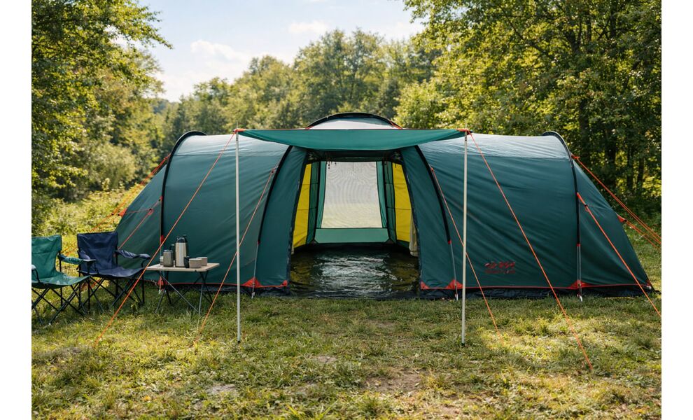 6-місний кемпінговий намет Tramp Brest 6 V2: на 2 спальні, Кількість місць: 6, Колір: Storm Green/Red, зображення 3