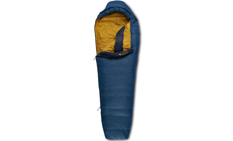 Зимовий пуховий спальник Kelty Cosmic Down 20 Long до -7°C: з капюшоном, Максимальний зріст користувача: 198, Колір: Dark Blue/Pageant Blue/Olive Oil, Сторона застібки: права, зображення 2