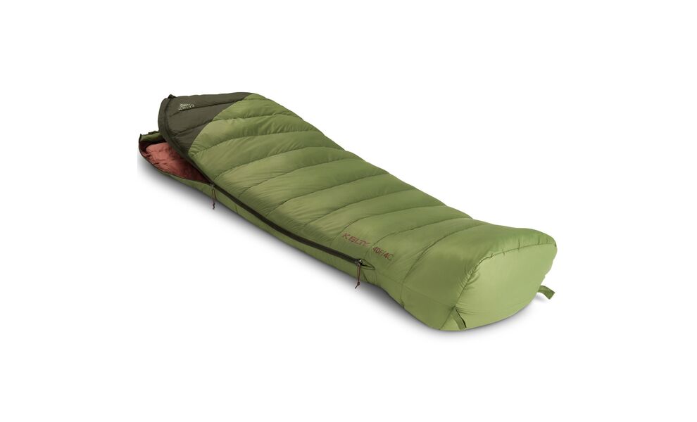 Демісезонний пуховий спальник Kelty Cosmic Down 40 Long до +4°C: з капюшоном, Максимальний зріст користувача: 198, Колір: Dill-Duffel Bag/Cherry Mahogany, Сторона застібки: права, зображення 5