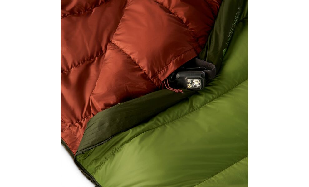 Демісезонний пуховий спальник Kelty Cosmic Down 40 Long до +4°C: з капюшоном, Максимальний зріст користувача: 198, Колір: Dill-Duffel Bag/Cherry Mahogany, Сторона застібки: права, зображення 7