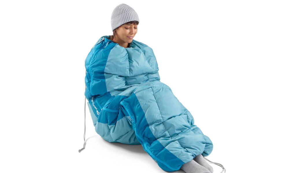 Літній пуховий спальник-ковдра Sea to Summit Traveller +7C - Long до +7°C, Максимальний зріст користувача: 198, Колір: Aqua Sea, Сторона застібки: ліва, зображення 7