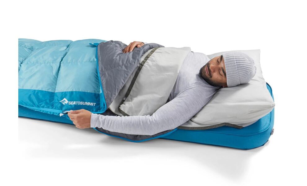 Літній пуховий спальник-ковдра Sea to Summit Traveller +7C - Long до +7°C, Максимальний зріст користувача: 198, Колір: Aqua Sea, Сторона застібки: ліва, зображення 11