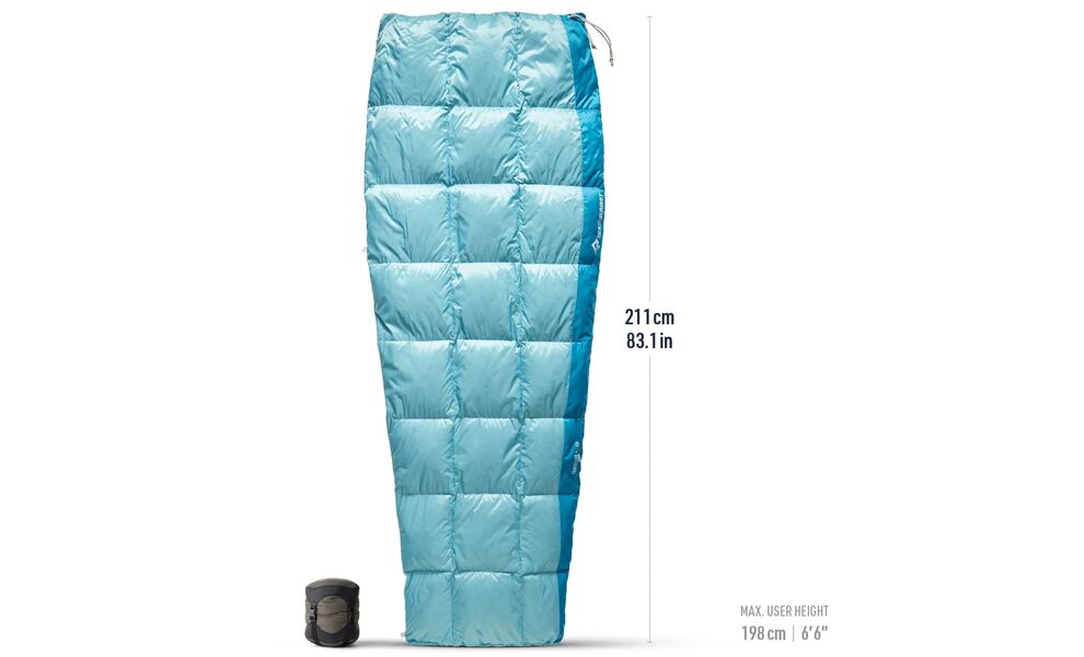Літній пуховий спальник-ковдра Sea to Summit Traveller +7C - Long до +7°C, Максимальний зріст користувача: 198, Колір: Aqua Sea, Сторона застібки: ліва, зображення 2