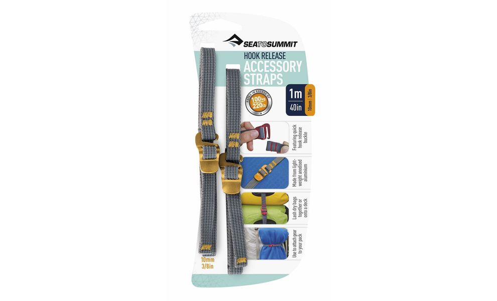 Ремені стяжні Sea to Summit Accessory Straps With Hook 10 мм, 100 см, Ширина: 10, Довжина: 100, Колір: Grey/Gold, зображення 2