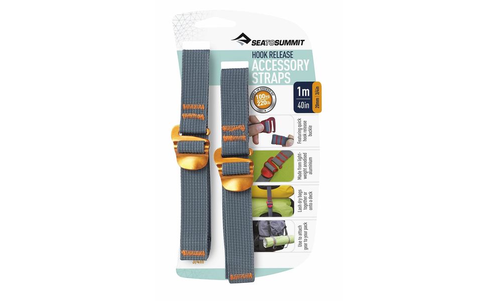 Ремені стяжні Sea to Summit Accessory Straps With Hook 20 мм, 100 см, Ширина: 20, Довжина: 100, Колір: Grey/Gold, зображення 2