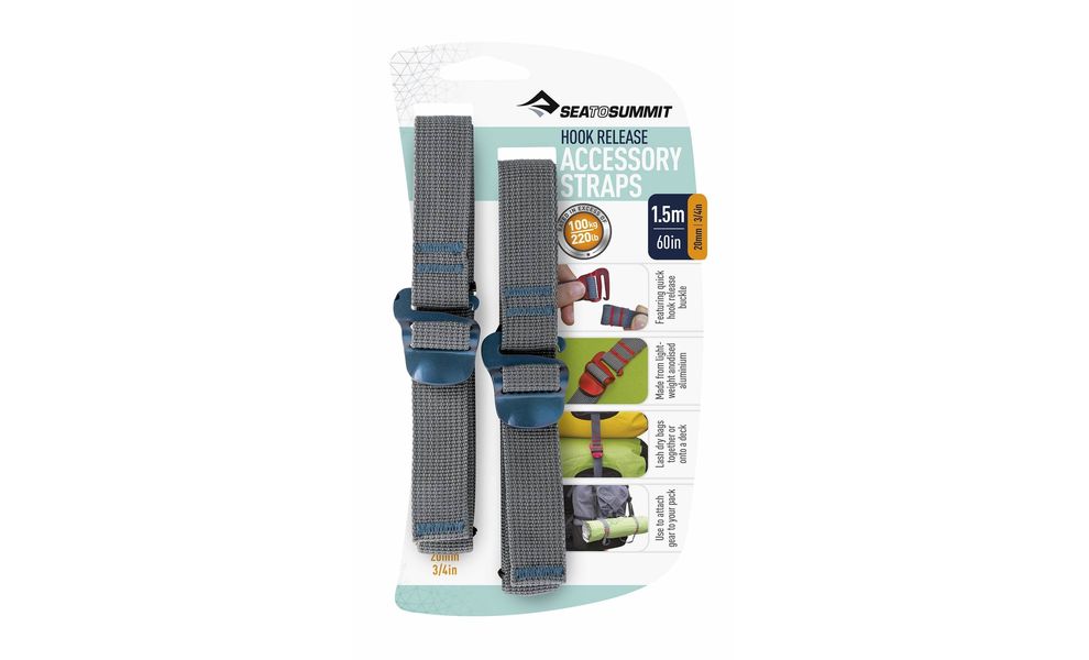 Ремені стяжні Sea to Summit Accessory Straps With Hook 20 мм, 150 см, Ширина: 20, Довжина: 150, Колір: Grey/Blue, зображення 2