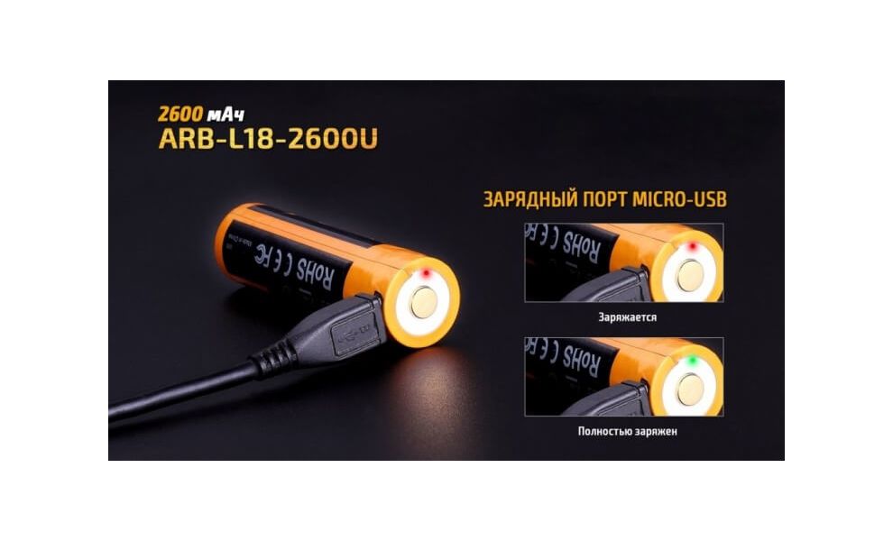 Акумулятор Fenix L18-2600U (18650) 2600 mAh - Micro USB, зображення 8