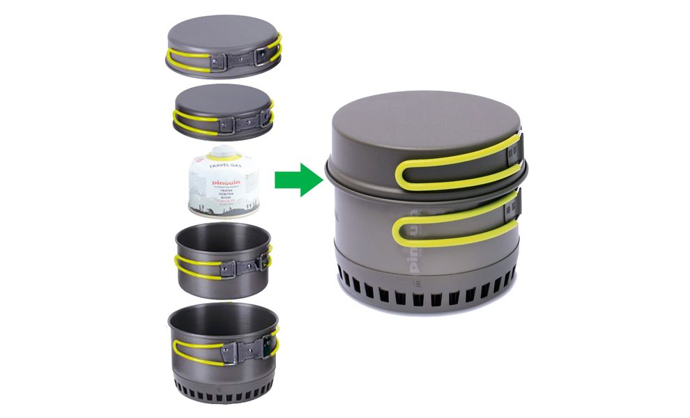 Похідний набір посуду з теплообмінником Pinguin Quadri X на 3–4 особи: 2 каструлі, 2 миски, зображення 2