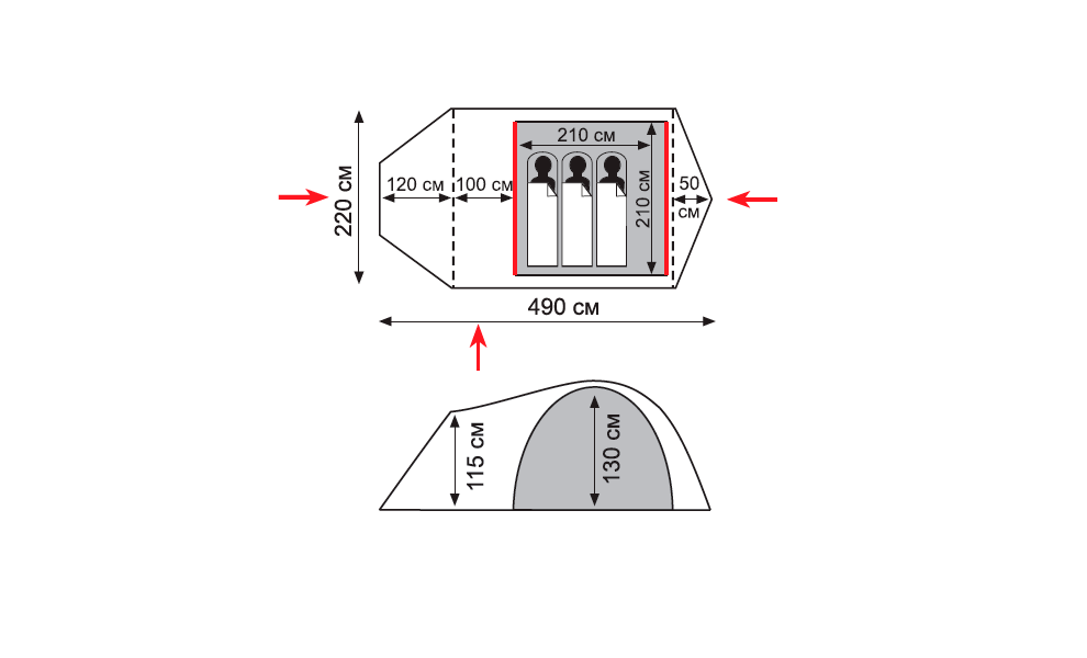 3-місний намет Tramp Twister 3 (Olive): двошаровий, з тамбуром, Кількість місць: 3, Колір: Olive, зображення 2