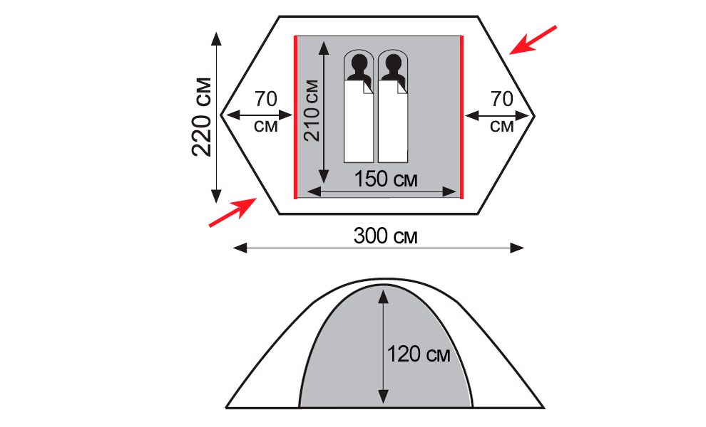 2-місний намет Tramp Rock 2 V2 (Grey): двошаровий, вітростійкий, Кількість місць: 2, Колір: Grey/Red, зображення 2