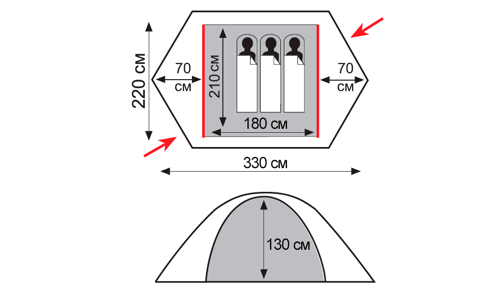 3-місний намет Tramp Rock 3 V2 (Grey): двошаровий, вітростійкий, Кількість місць: 3, Колір: Grey/Red, зображення 2