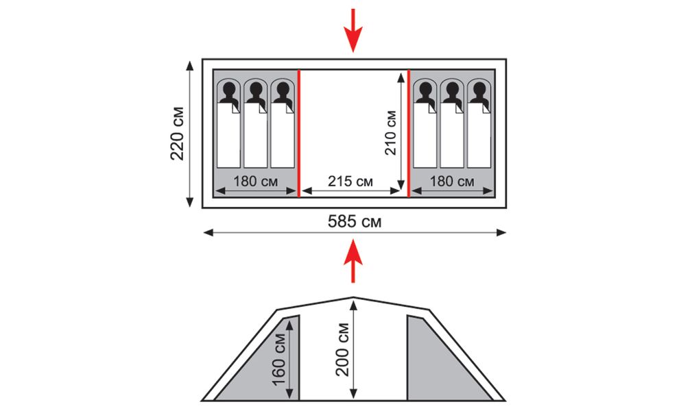 6-місний кемпінговий намет Tramp Brest 6 V2: на 2 спальні, Кількість місць: 6, Колір: Storm Green/Red, зображення 2