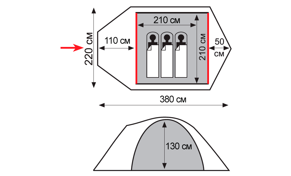 3-місний намет Tramp Mountain 3 V2 (Green): двошаровий, з тамбуром, Кількість місць: 3, Колір: Green, зображення 2