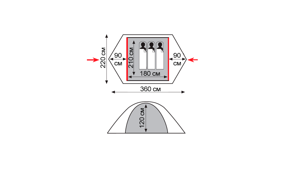 3-місний намет Tramp Peak 3 V2 (Green): двошаровий, Кількість місць: 3, Колір: Green, зображення 2