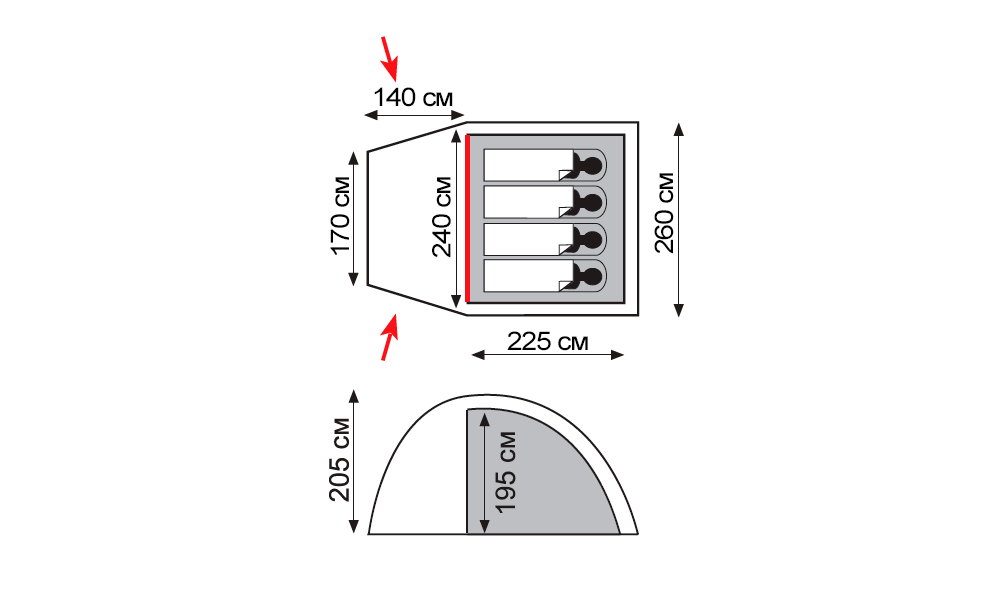 4-місний кемпінговий намет Tramp Bell 4 V2, Кількість місць: 4, Колір: Storm Green/Red, зображення 2
