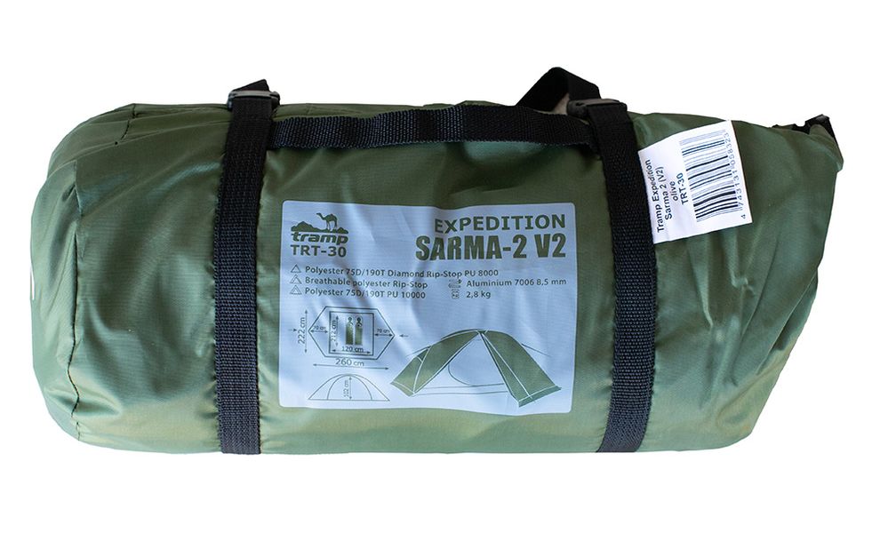 2-місний намет Tramp Sarma 2 V2 (Green): двошаровий, вітростійкий, Кількість місць: 2, Колір: Green/Red, зображення 12