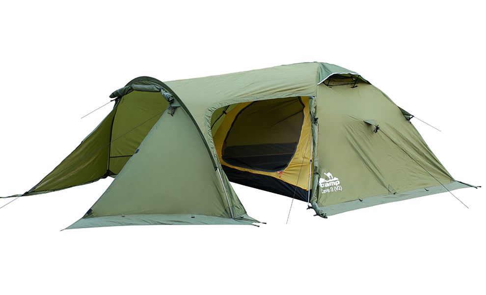 3-місний намет Tramp Cave 3 V2 (Green): двошаровий, з тамбуром, Кількість місць: 3, Колір: Green/Red, зображення 3