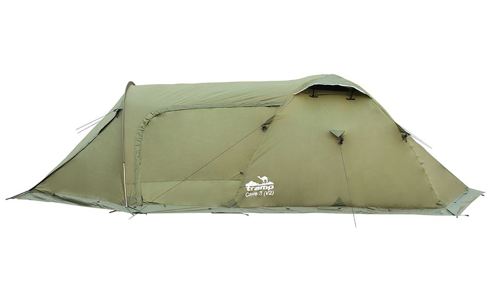 3-місний намет Tramp Cave 3 V2 (Green): двошаровий, з тамбуром, Кількість місць: 3, Колір: Green/Red, зображення 4