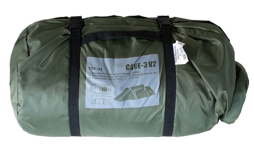 3-місний намет Tramp Cave 3 V2 (Green): двошаровий, з тамбуром, Кількість місць: 3, Колір: Green/Red, зображення 16