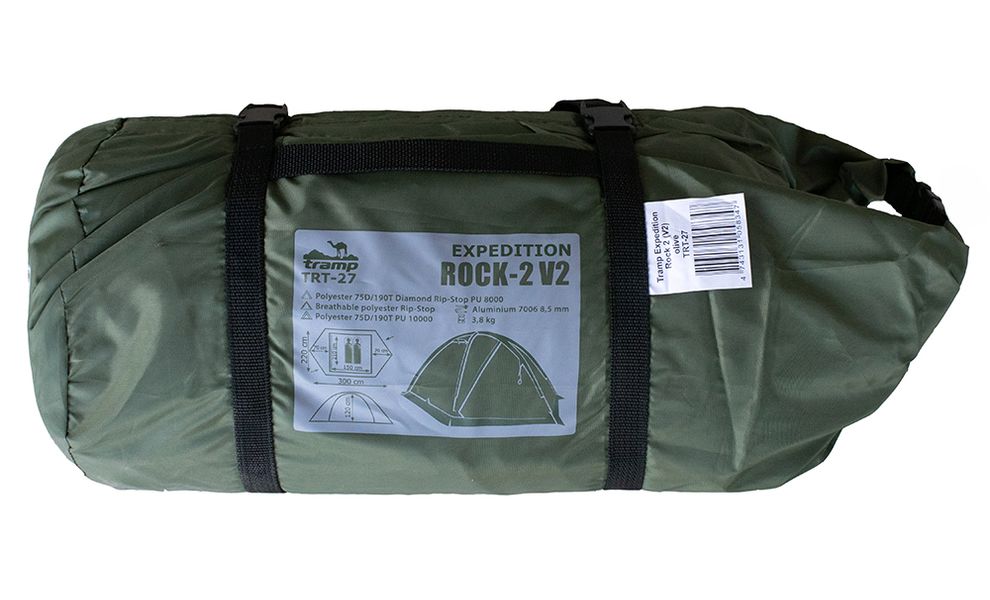 2-місний намет Tramp Rock 2 V2 (Green): двошаровий, вітростійкий, Кількість місць: 2, Колір: Green/Red, зображення 10