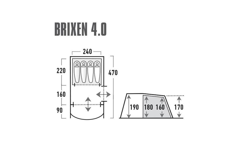 4-місний кемпінговий намет High Peak Brixen 4.0, Кількість місць: 4, Колір: Light Grey/Dark Grey/Green, зображення 2