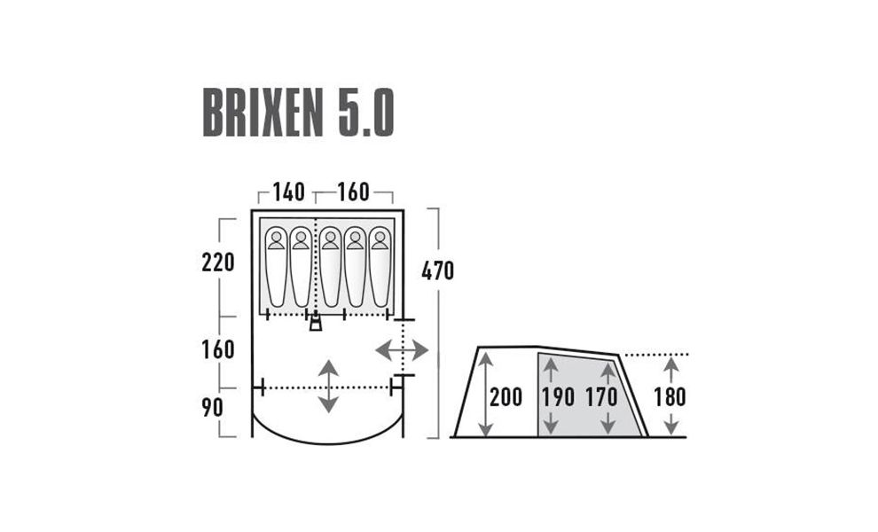 5-місний кемпінговий намет High Peak Brixen 5.0, Кількість місць: 5, Колір: Light Grey/Dark Grey/Green, зображення 2