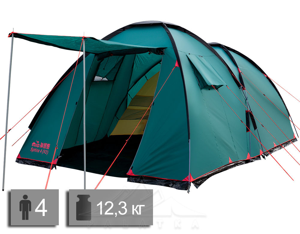 Намет Tramp TRT-088 Sphinx 4 V2 (Storm Green/Red), 4-місний | PALATKA